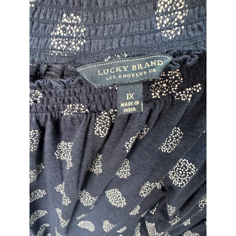 Lucky Brand Navy Blouse Sz XL/1X Off Shoulder | Prairie Festival Western Vibe - Picture 3 of 7